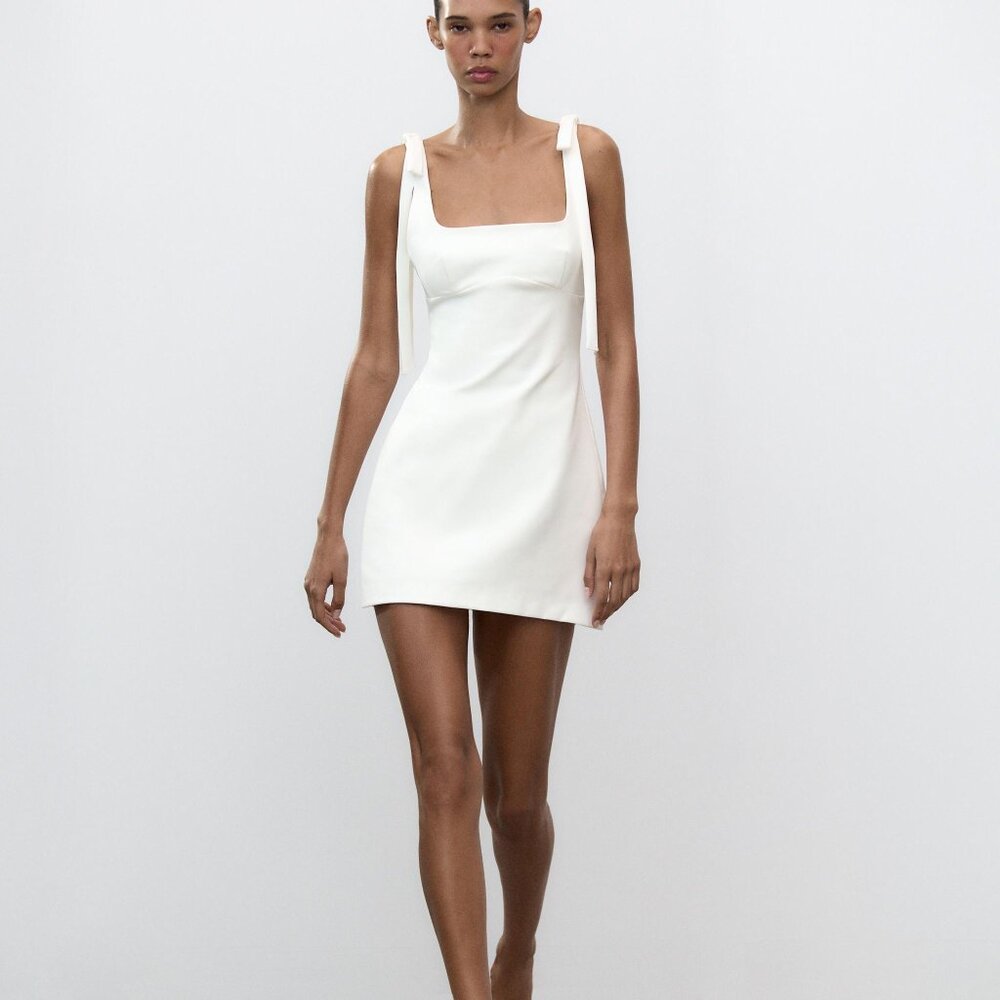 Zara Tie Strap Mini Dress White XL Sold Out NWT